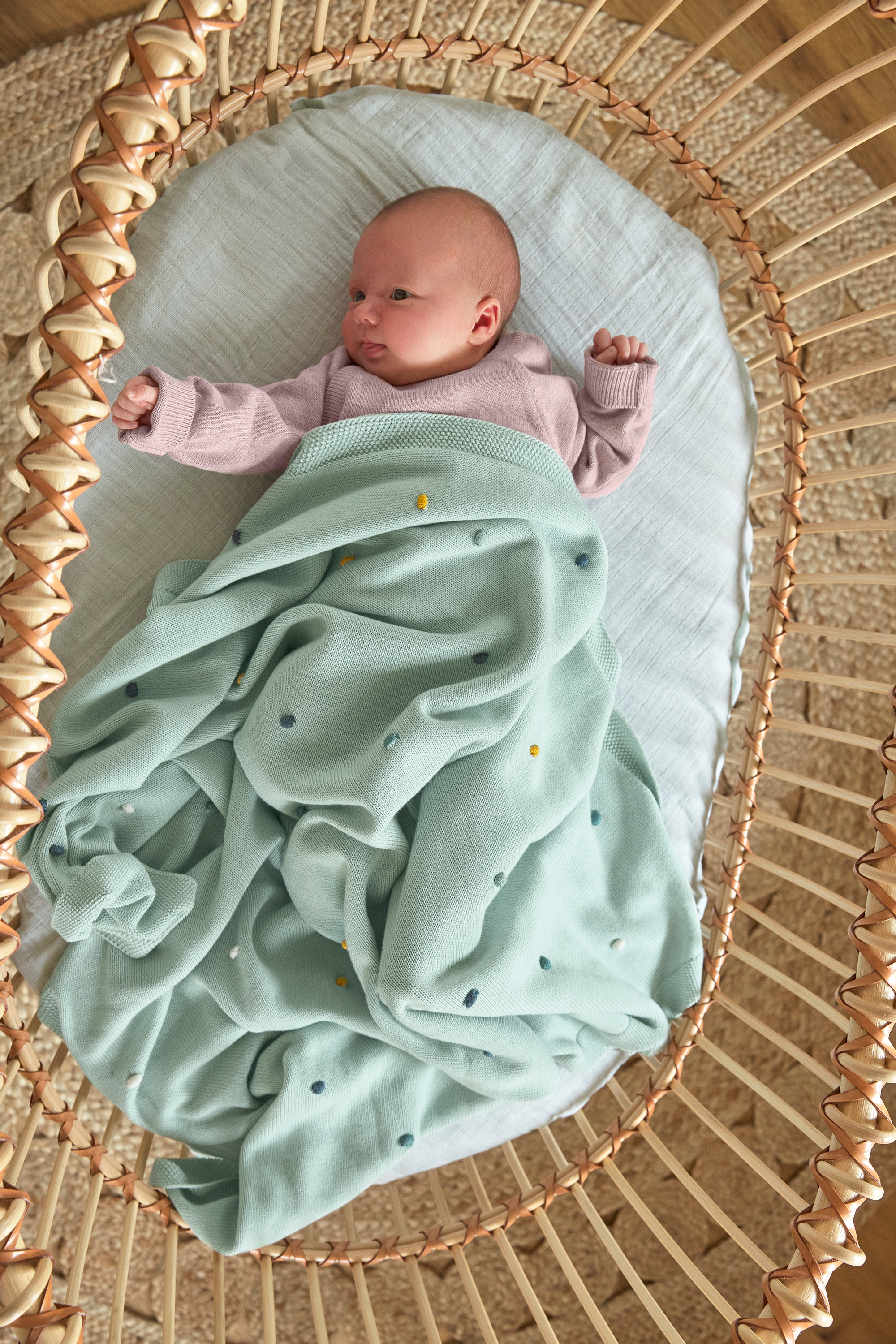Lässig Knitted Blanket GOTS "Dots" light mint 80 x 100 cm - 4