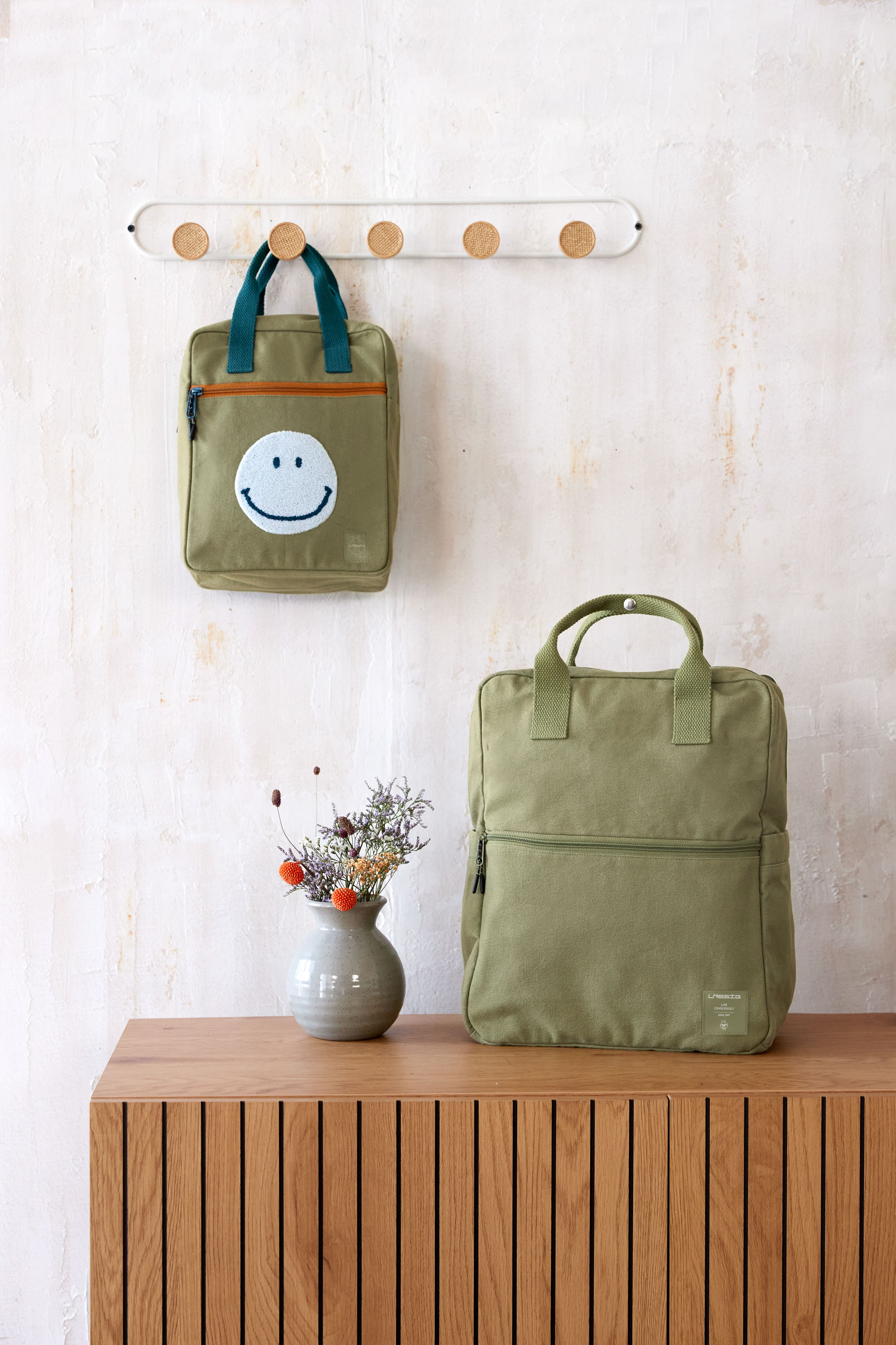 Lässig Little One & Me Square Backpack Big GOTS olive