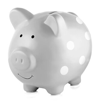 Ceramic Piggy Bank - Medium Polka Dot Gray