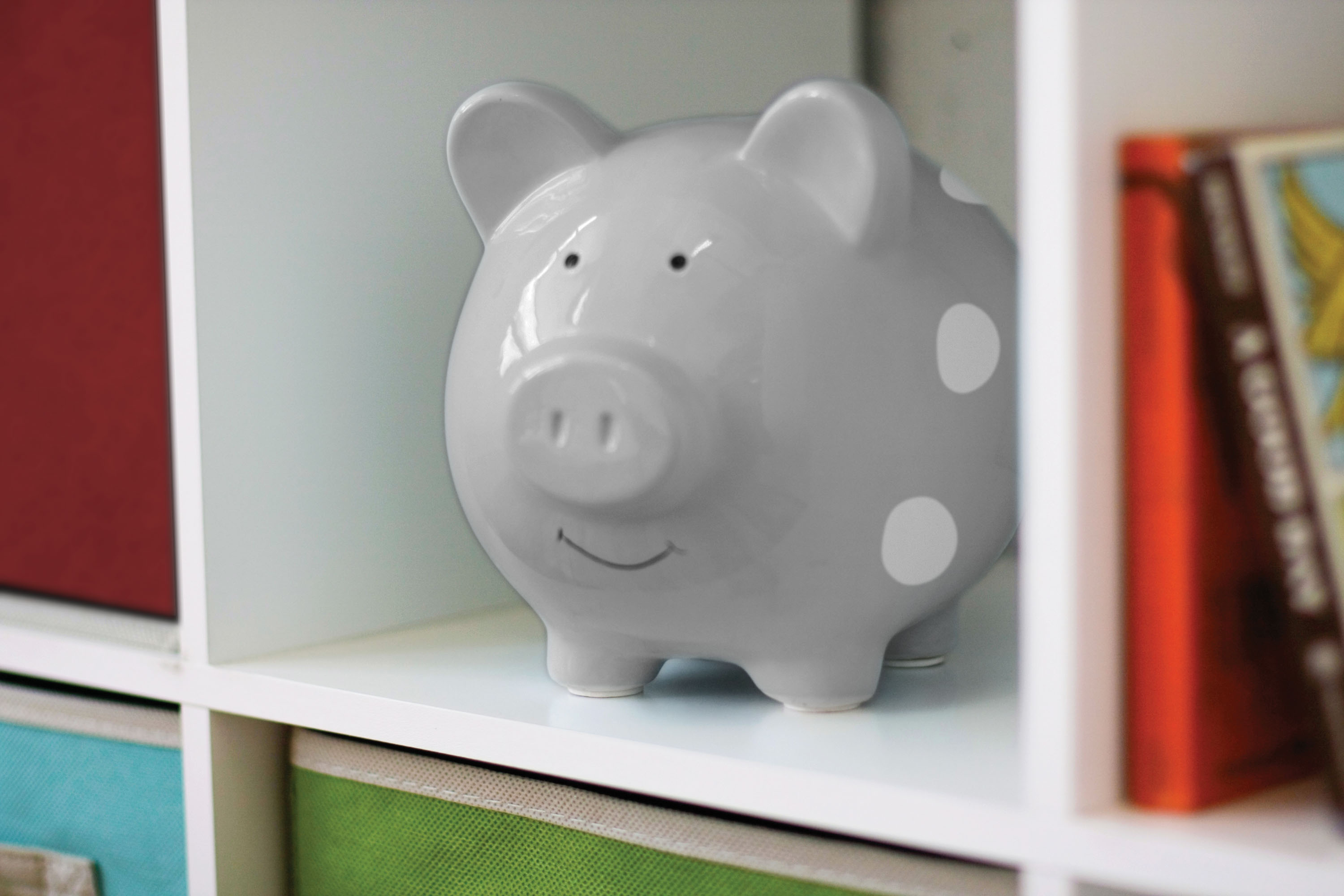 Ceramic Piggy Bank - Medium Polka Dot Gray - 5
