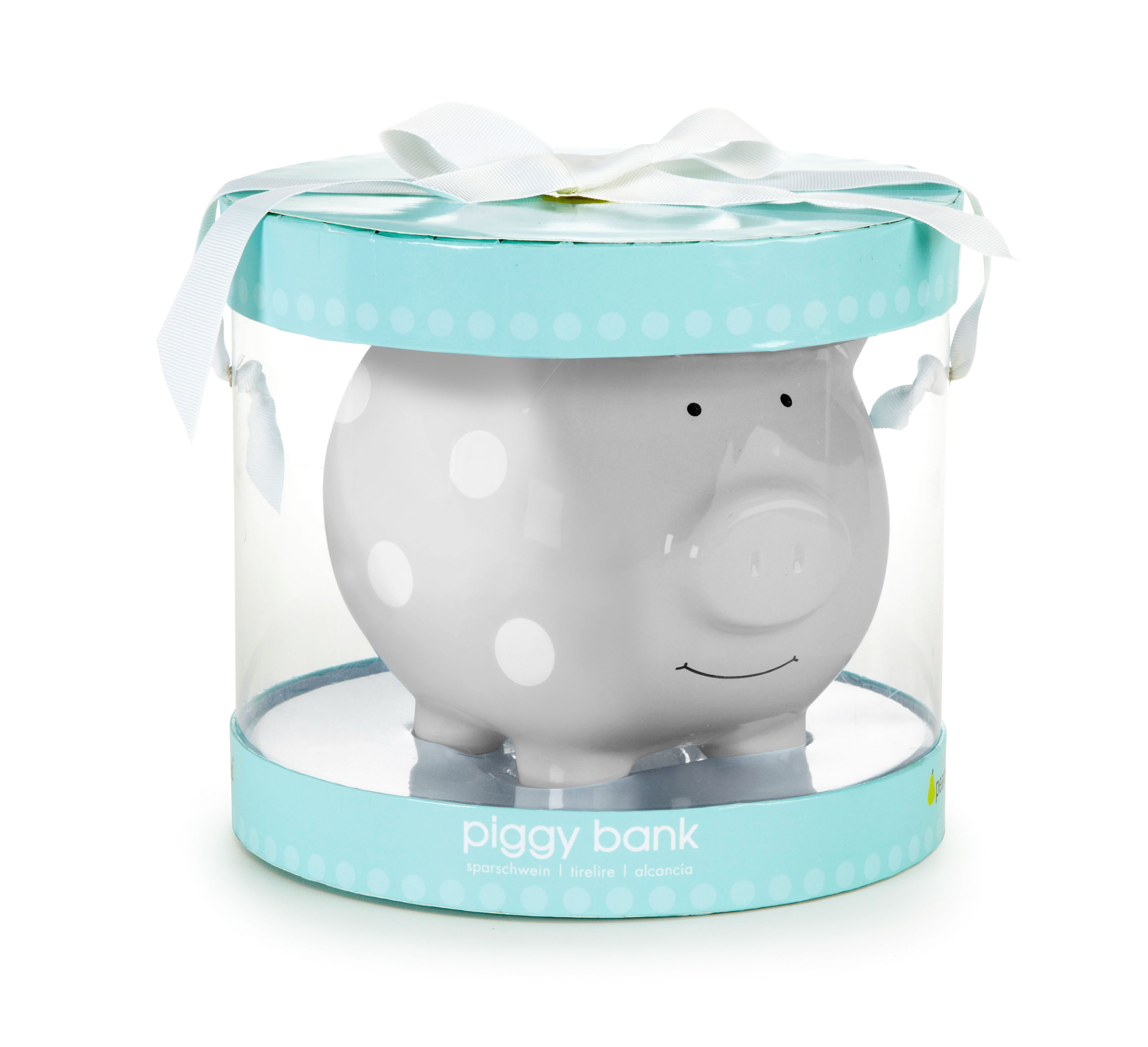 Ceramic Piggy Bank - Medium Polka Dot Gray - 3
