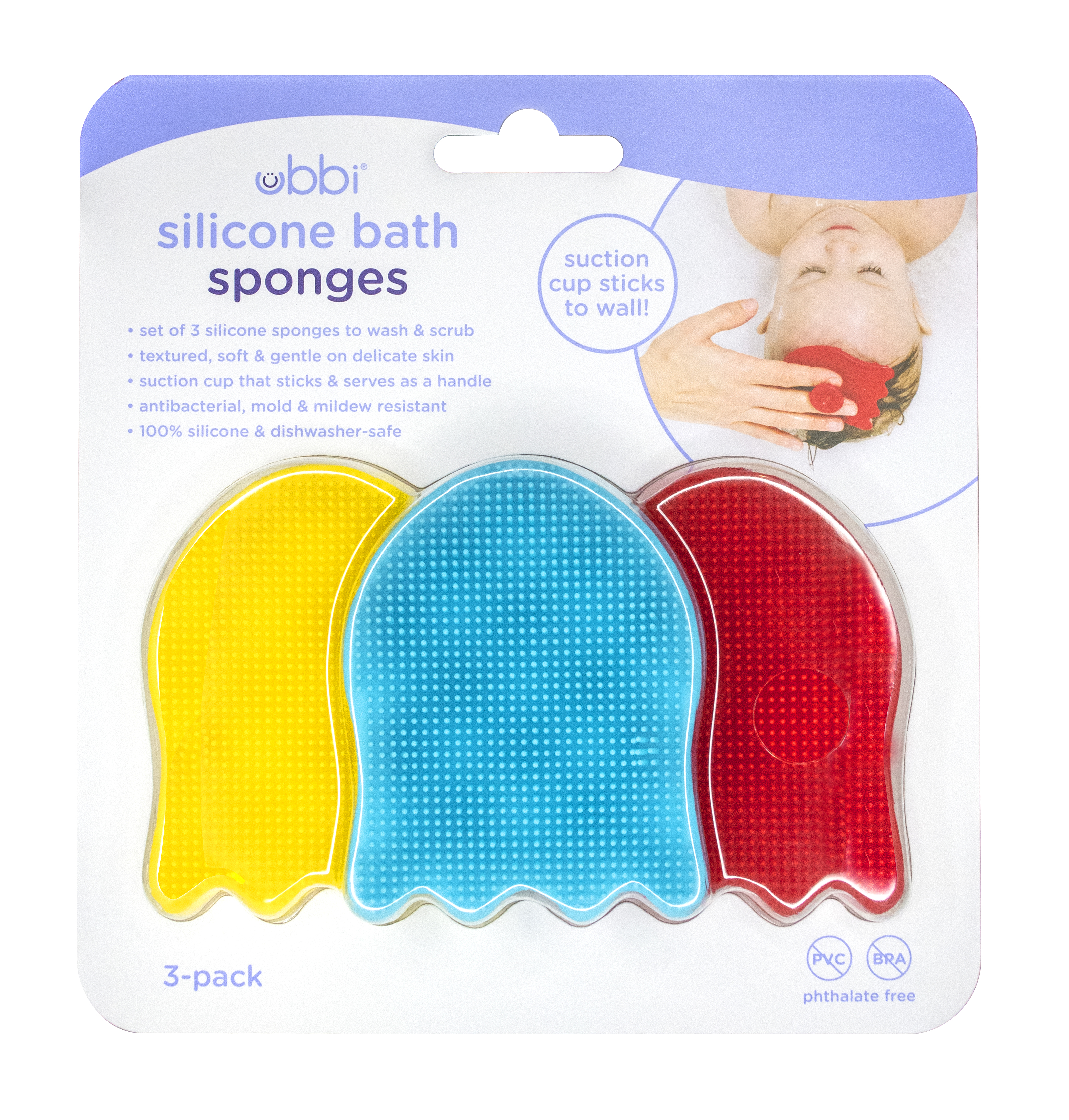 Silicone Bath Sponges Red, Blue, Yellow - 3
