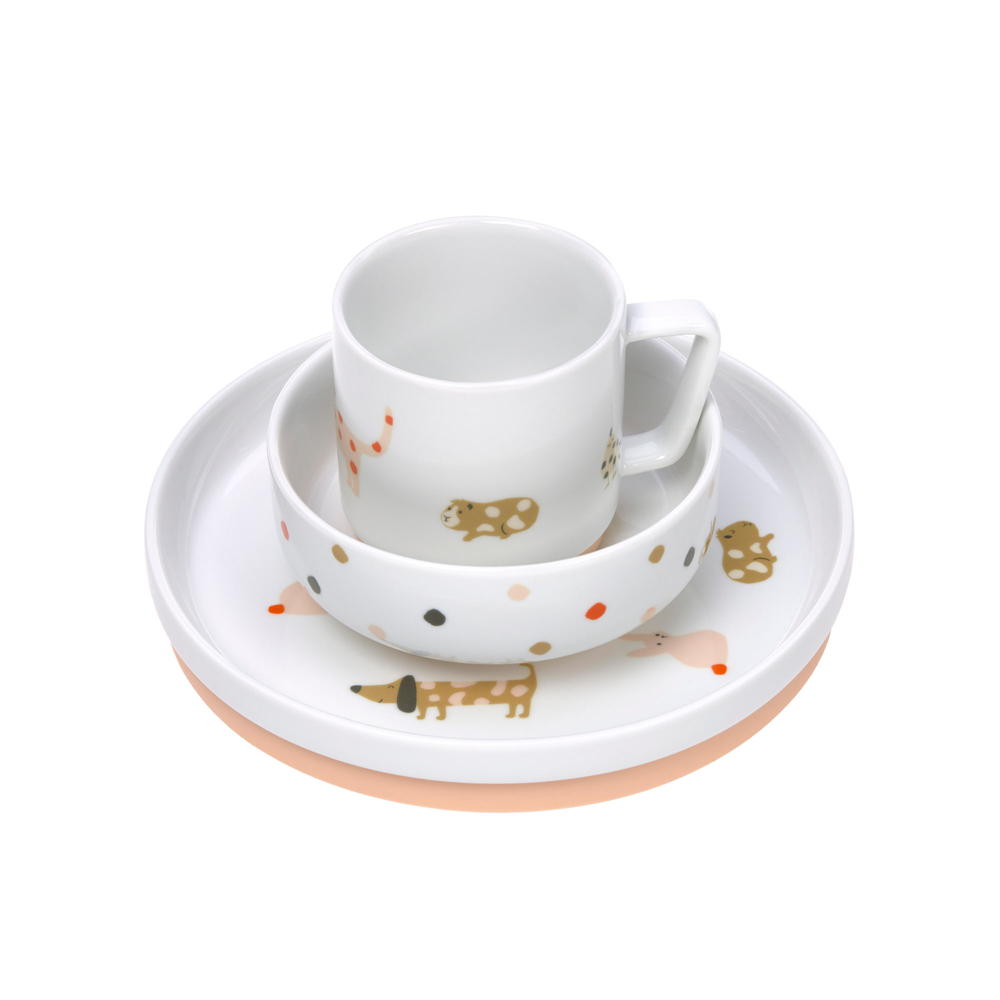 Lässig Dish Set Porcelain/Silicone Little Mateys Spicy Orange