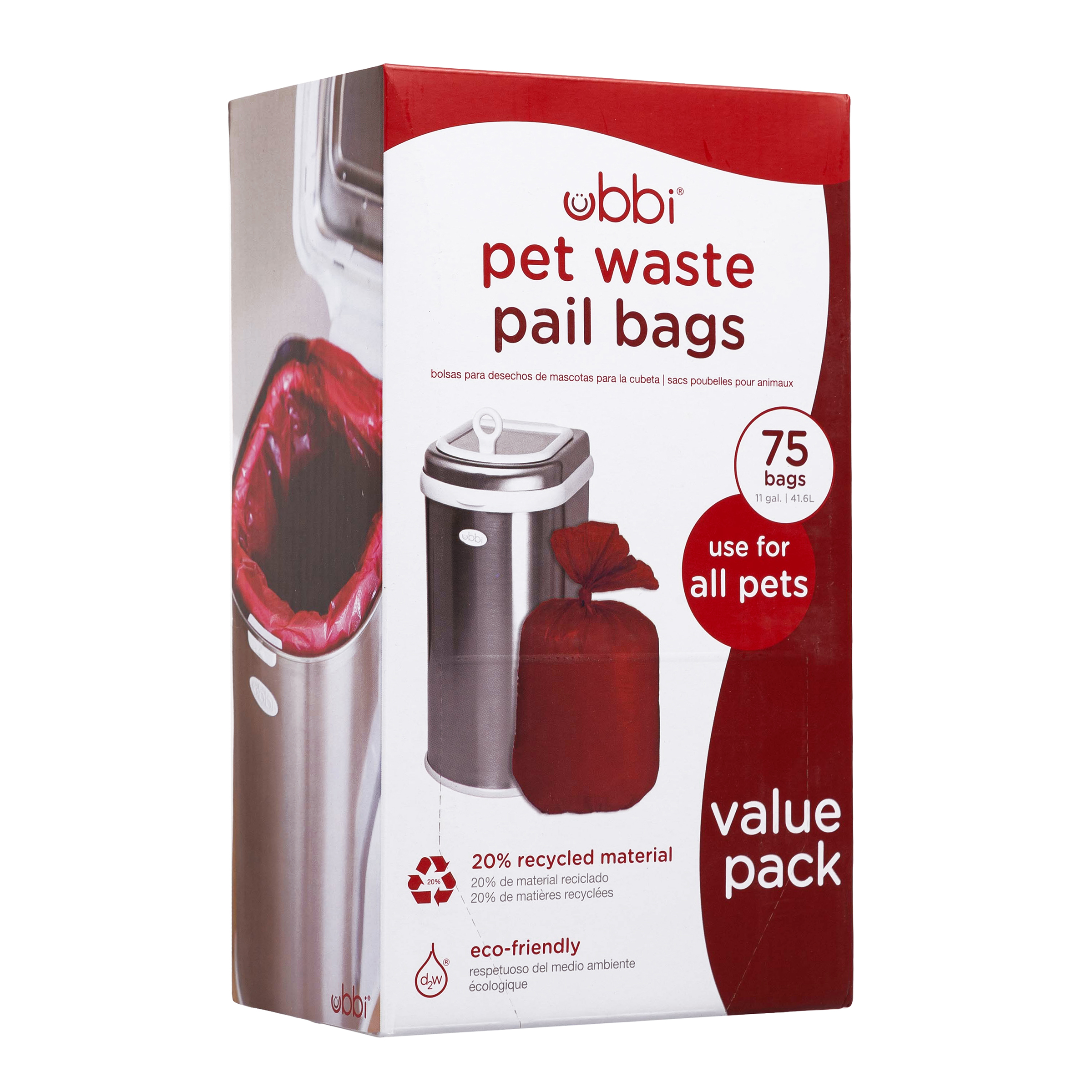 Pet Waste Pail Bags - 75 Count Red