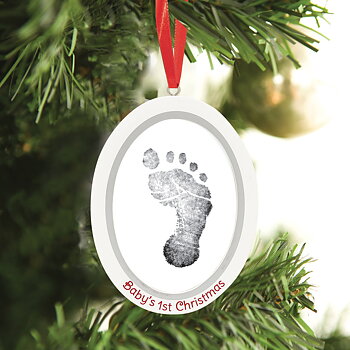 Babyprints Photo Ornament - Wooden Oval White