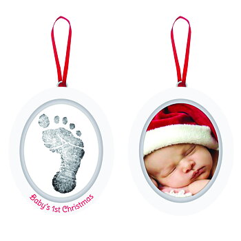 Babyprints Photo Ornament - Wooden Oval White