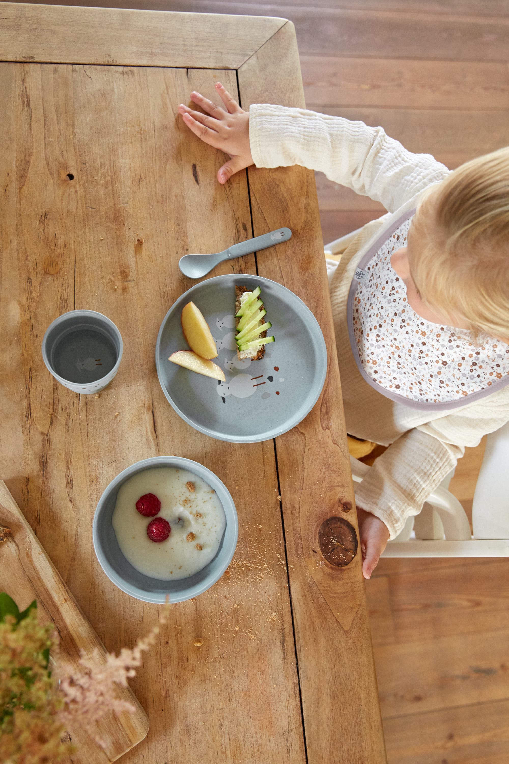 Lässig Dish Set PP/Cellulose Tiny Farmer Sheep/Goose Blue - 12