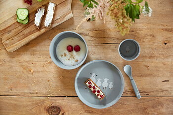 Lässig Dish Set PP/Cellulose Tiny Farmer Sheep/Goose Blue