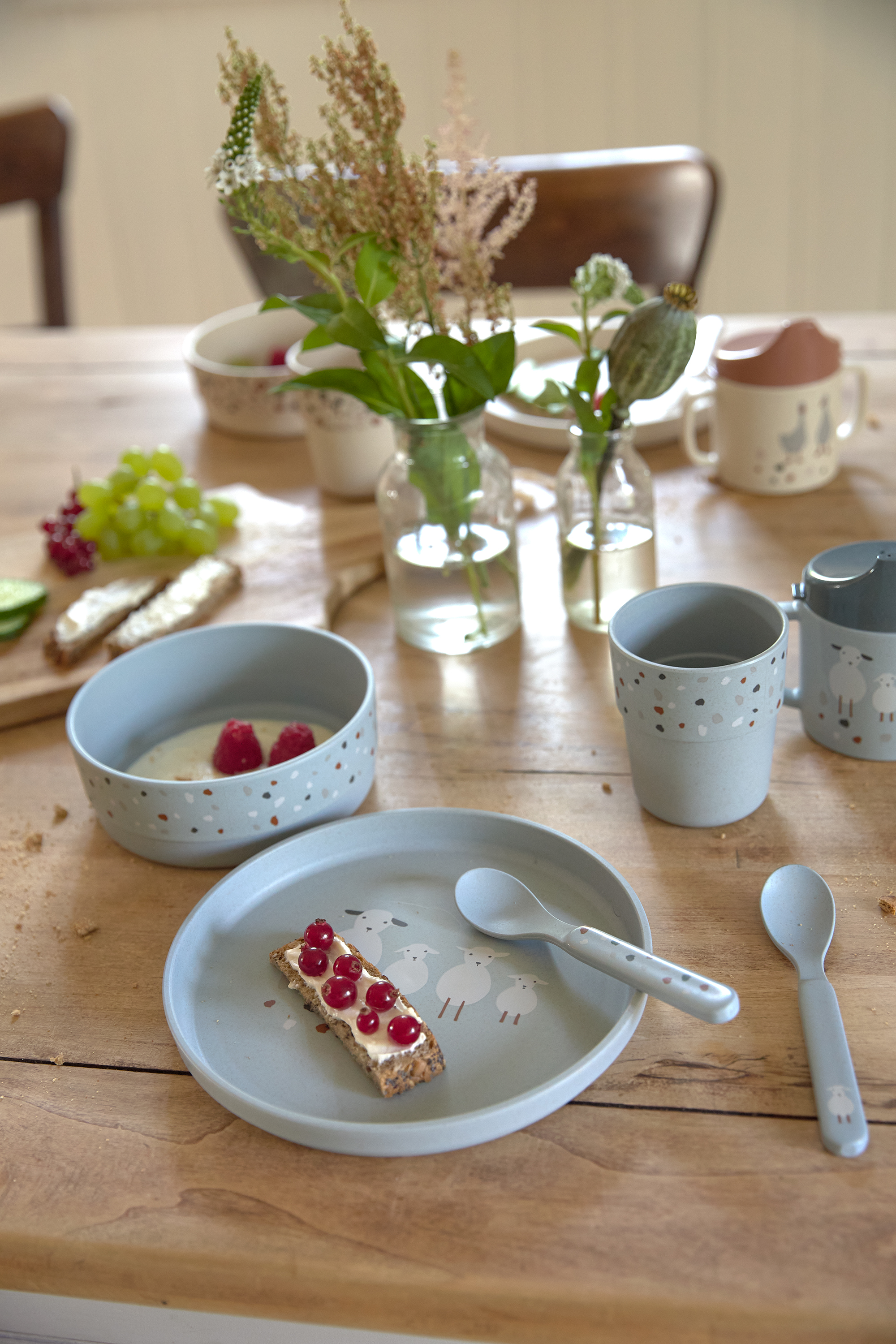 Lässig Dish Set PP/Cellulose Tiny Farmer Sheep/Goose Blue - 9