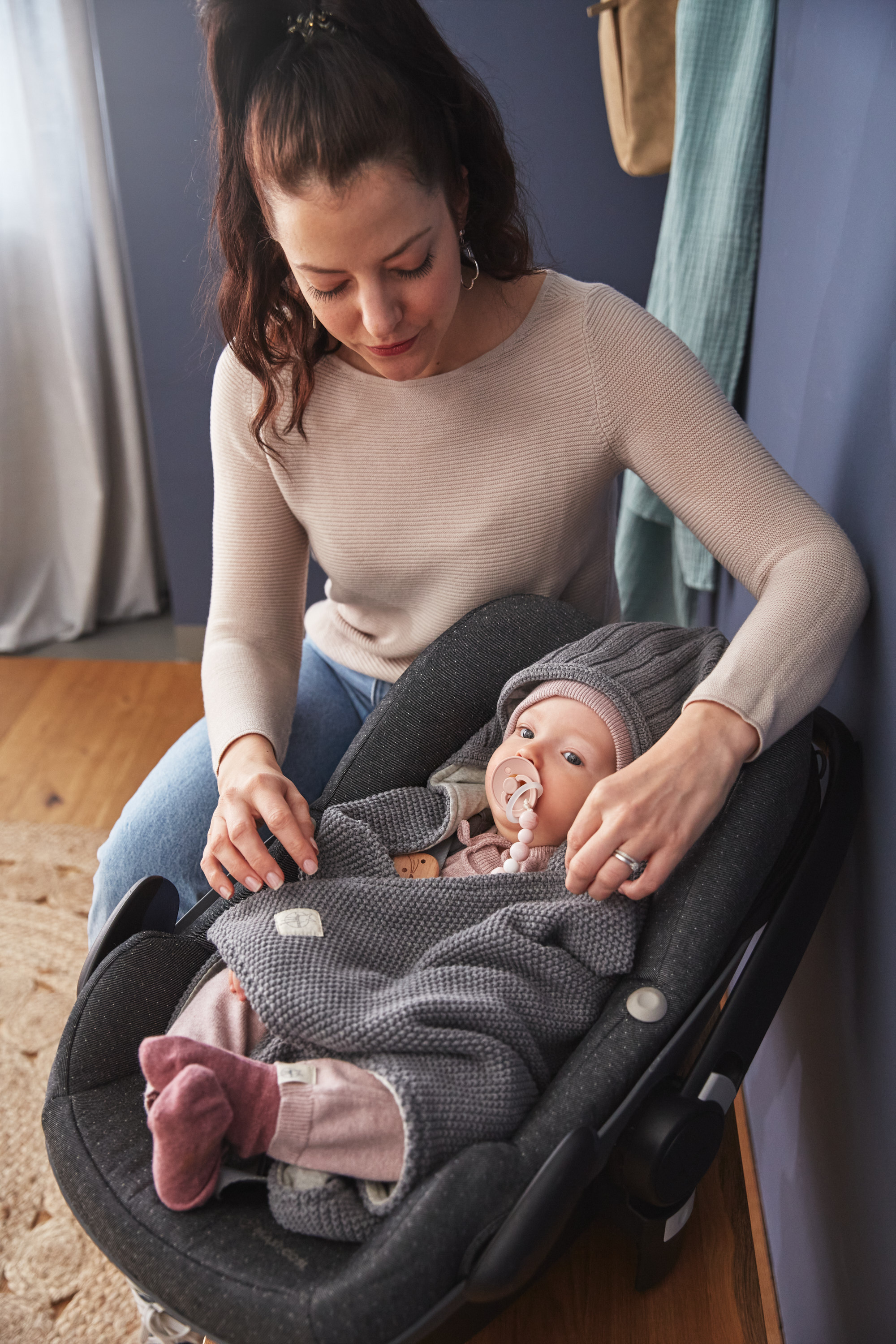 Lässig Knitted Blanket GOTS for Baby Seat Anthracite - 25