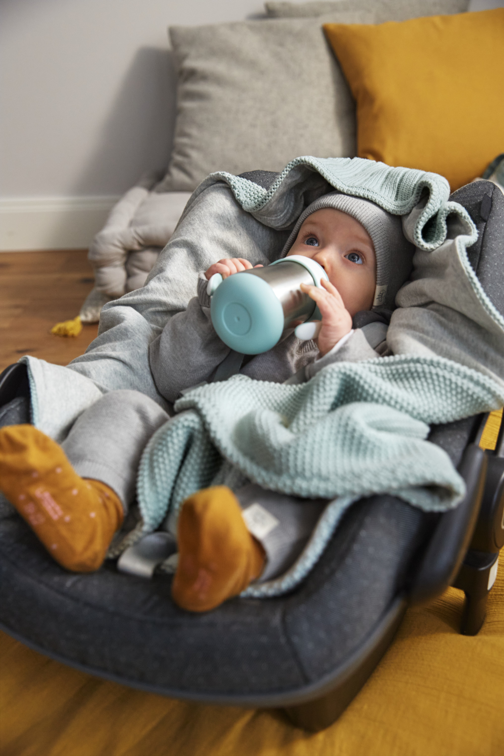 Lässig Knitted Blanket GOTS for Baby Seat Light Mint - 26