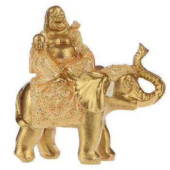 Lucky Buddha, Sittande på elefant, Guldfärgad