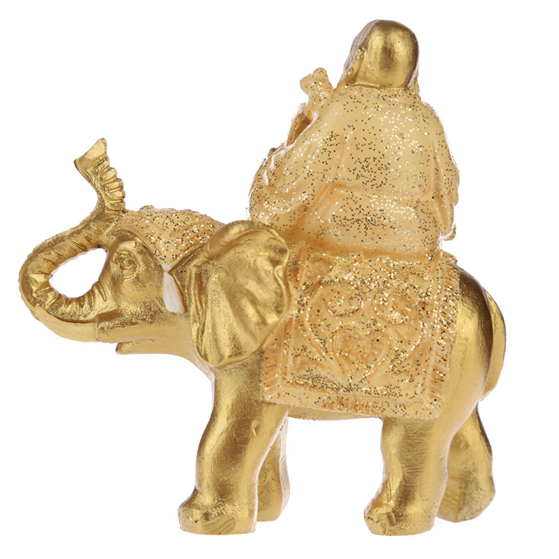 Lucky Buddha, Sittande på elefant, Guldfärgad - 2
