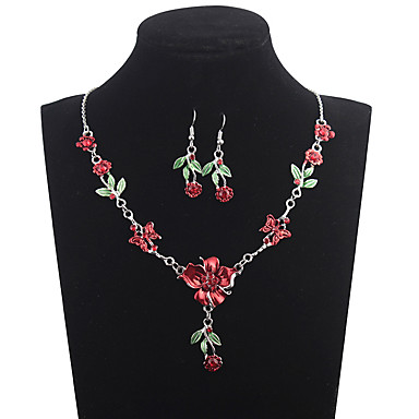 Smyckeset - Röda blommor. Örhängen och halsband - 2