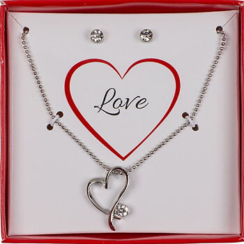Smyckeset i presentkartong, Hjärta. Örhängen och halsband, Be my love