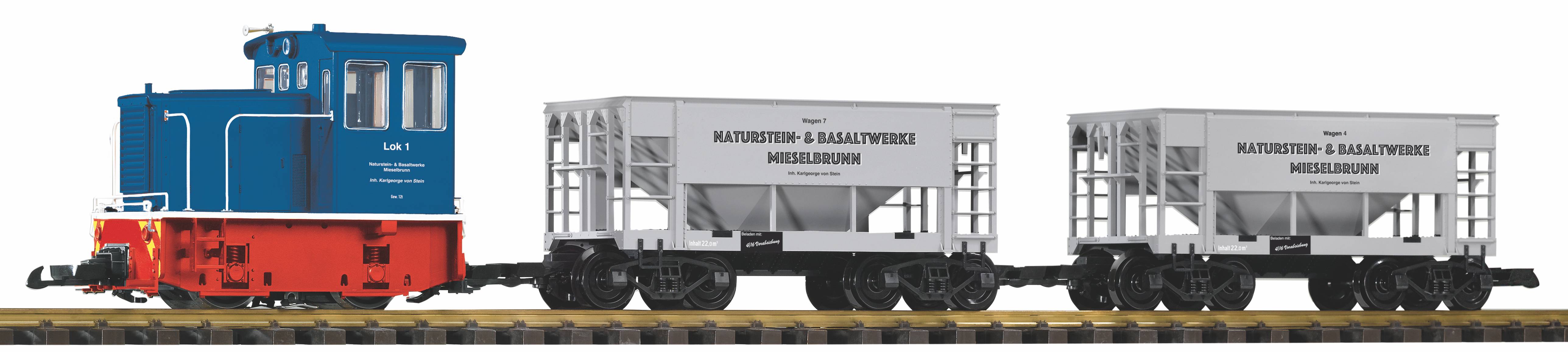 G-Start Set Werkbahn Diesellok GE 25T mit 2 Schüttgutwagen 230V