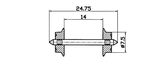Hjulaxel, AC, 24.75mm x 7,5mm, 2-pack
