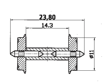 Hjulaxel 11mm, 23.8mm, DC (2st) (delad axel)