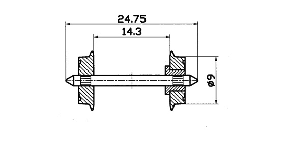 Hjulaxel 9mm, 24.75mm, DC (2st)