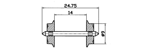 Hjulaxel, AC, 24.75mm x 9mm, 2-pack