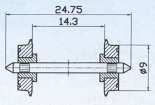 Hjulaxel, DC Dubbelisolerad, 24.75mm x 9mm, 2-pack