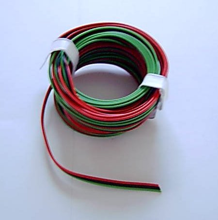 3-delad kabel, röd/svart/grön, 5mtr