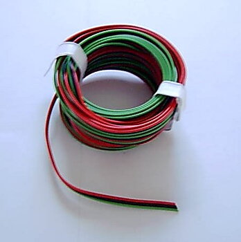 3-delad kabel, röd/svart/grön, 5mtr