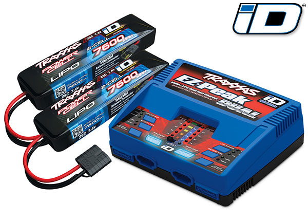 Battery/charger completer pack (includes #2972 Dual iD charger (1), #2869X 7600mAh 7.4V 2-cell 25C LiPo iD® Battery (2))
