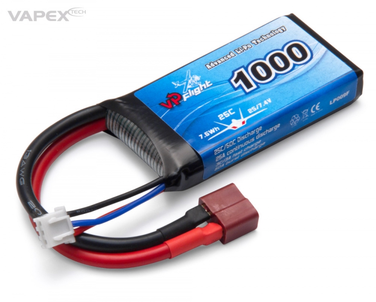 Li-Po Batteri 2S 7,4V 1000mAh 25C Deans