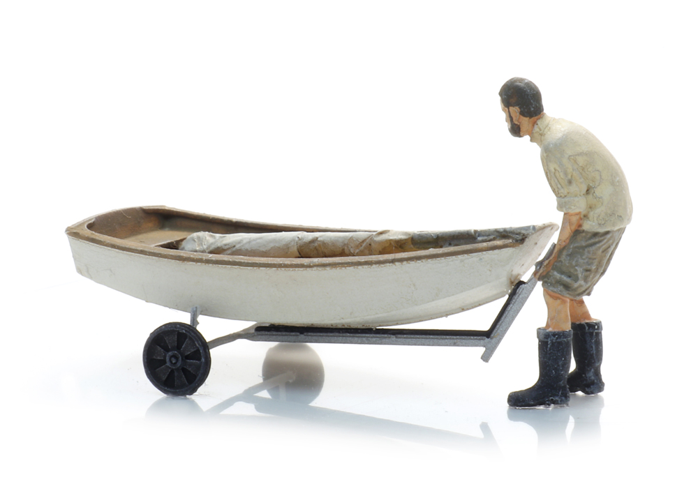 Sailing boat Optimist + trailer + figure