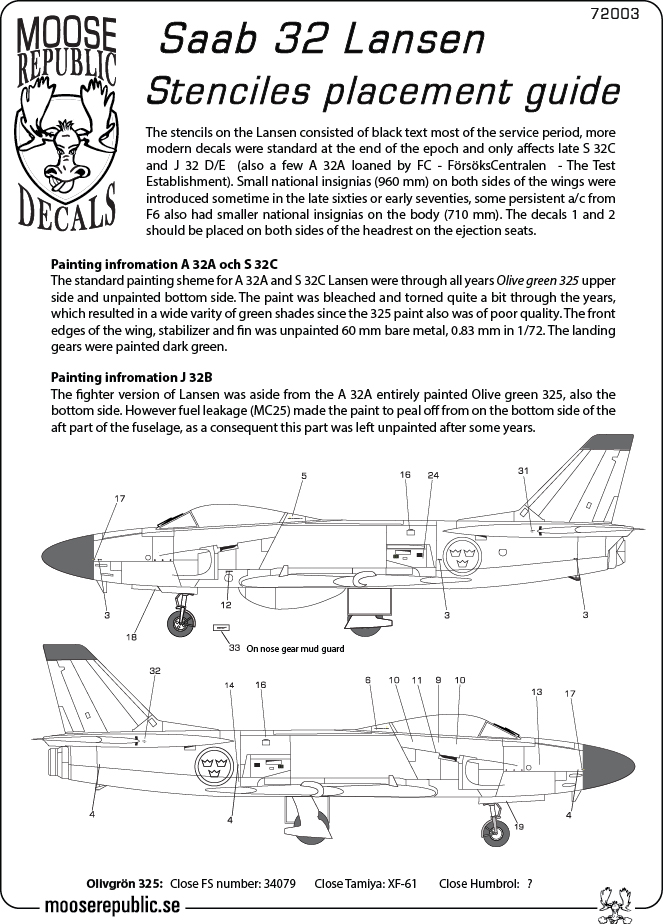 Saab 32 Lansen National insignias & stencils - 3