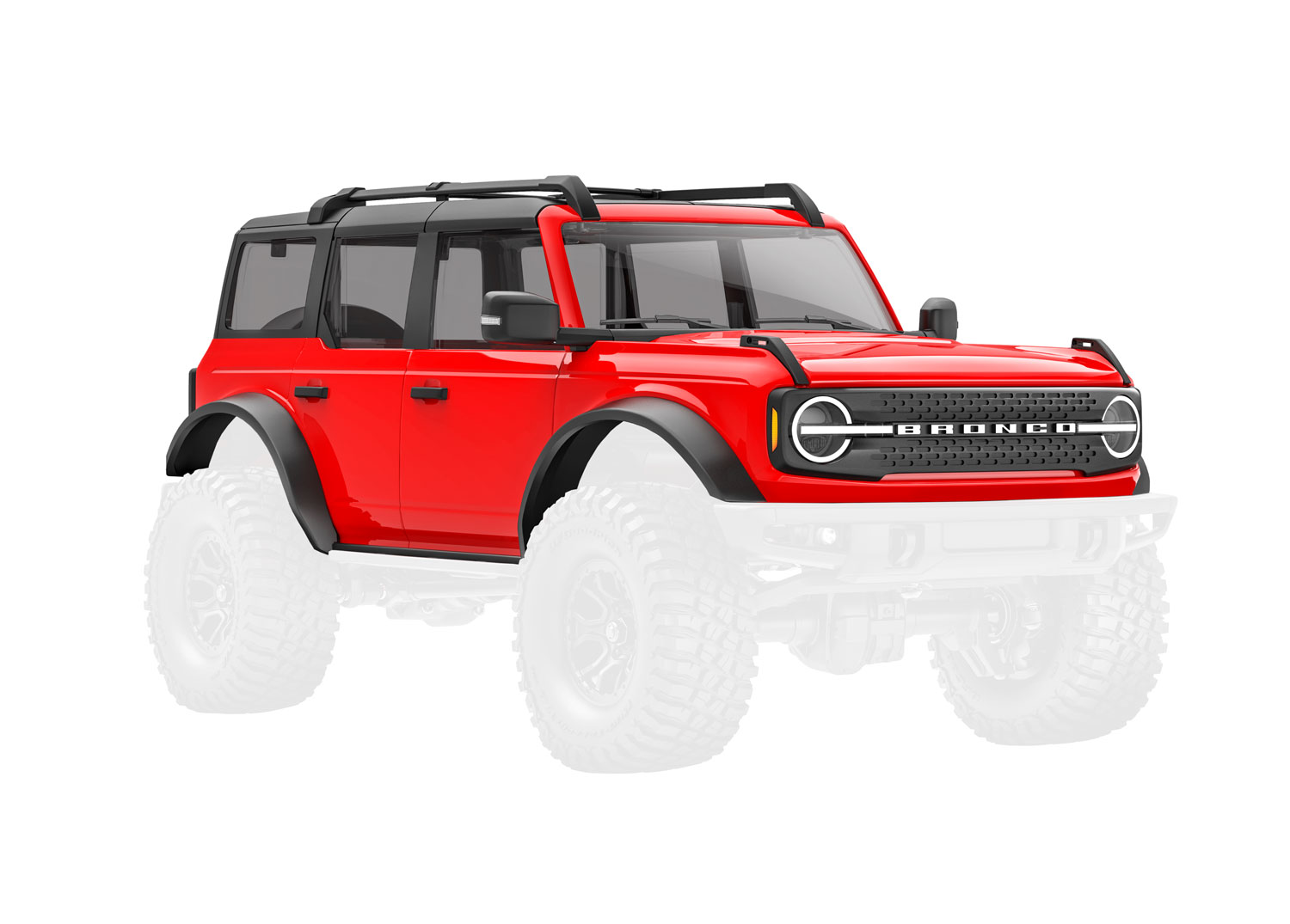 Body, Ford Bronco, complete, black (includes grille, side mirrors, door handles, fender flares, windshield wipers, spare tire mount, & clipless mounting)