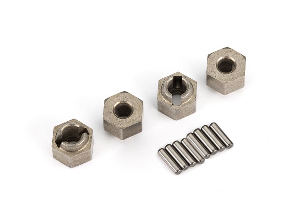 Wheel hubs, 7mm hex (steel) (4)/ axle pins (8)