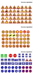 Svenska vägmärken klippark H0 (129st)