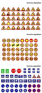 Svenska vägmärken klippark H0 (129st)