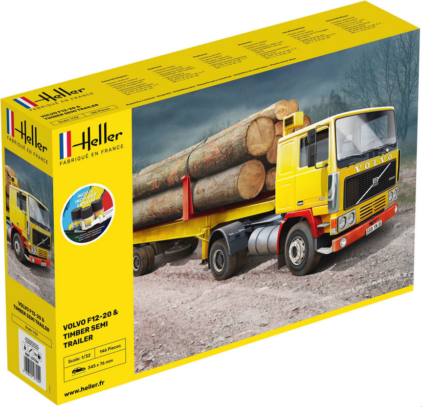 Volvo F-12-20 m. Timber trailer  inkl. pensel/färg/lim, 1/32
