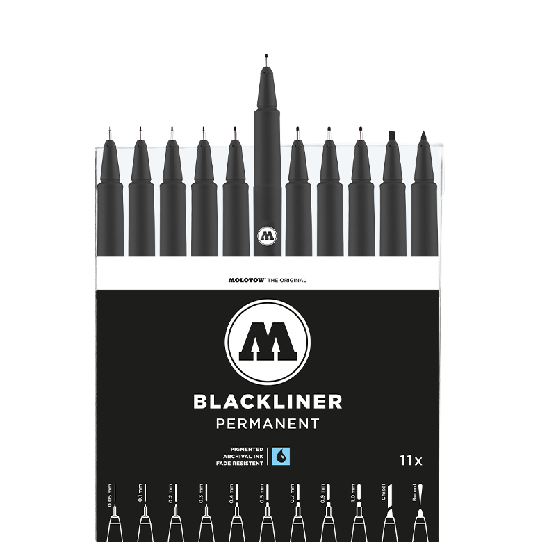 Fineliner Molotow Basic  NY  Blackliner Complete Set 11 pennor (0.05mm-1.0mm, chisel, rund)