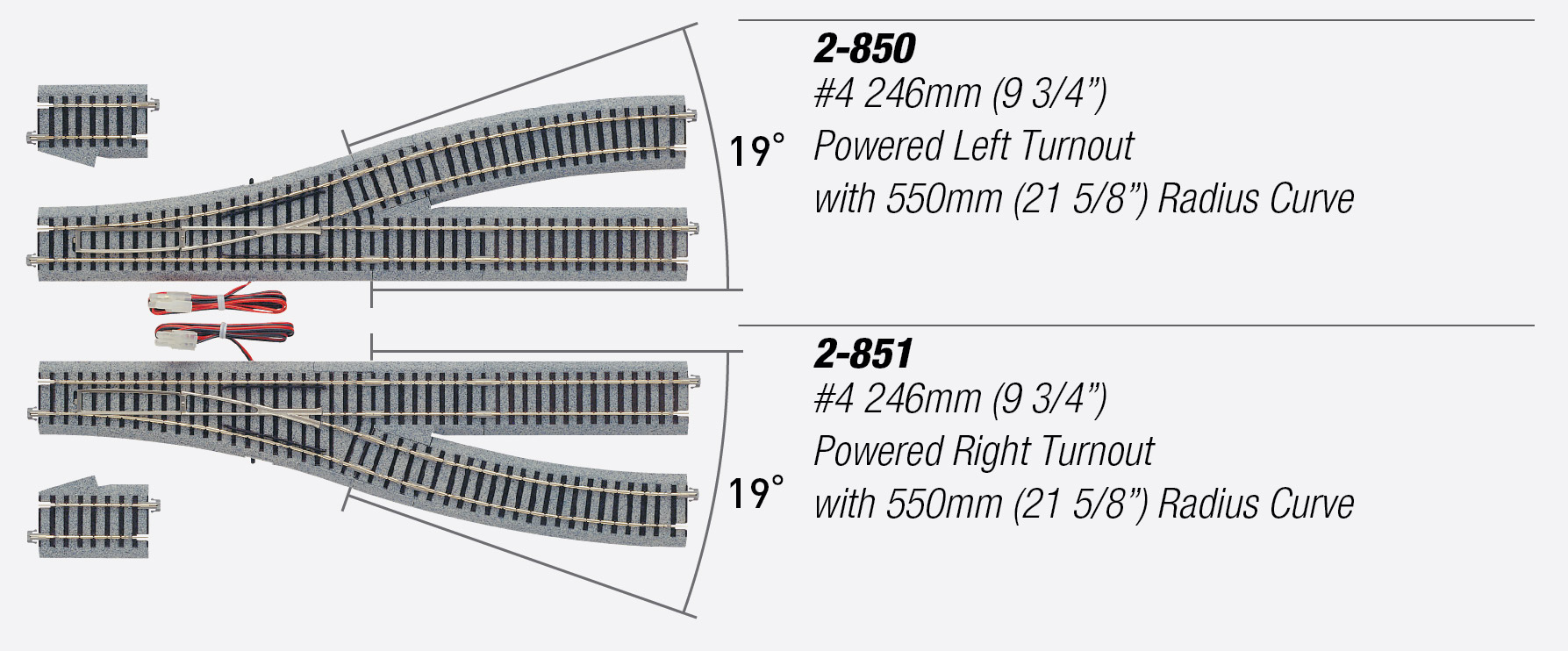 Elekt. Weiche, rechts 360 mm mit R550-19° Kurve