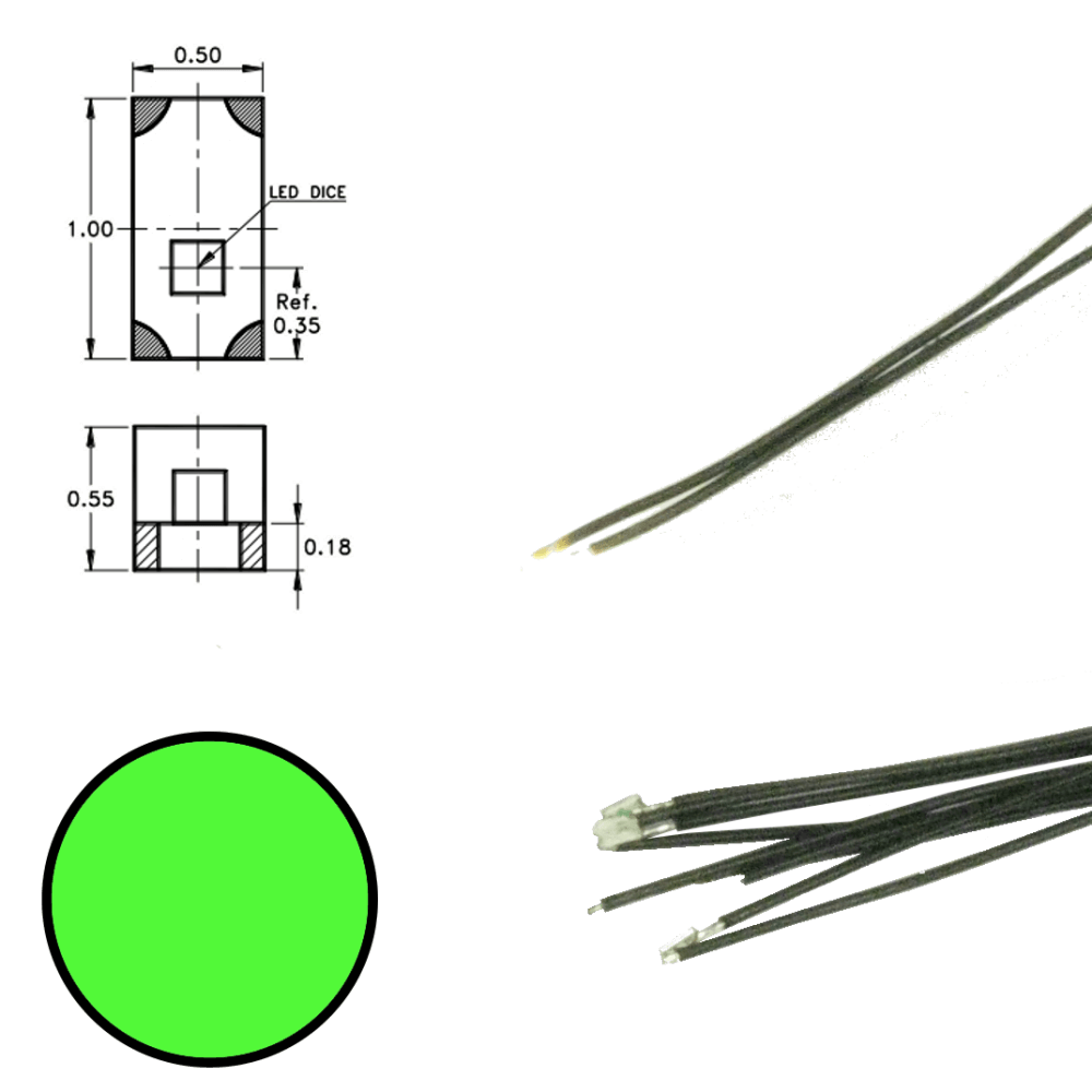 LED SMD0402 grön på kabel, 5st