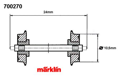 Hjulaxel 10mm DC dubbel isol, tapplager, 24,1mm, per st - 2