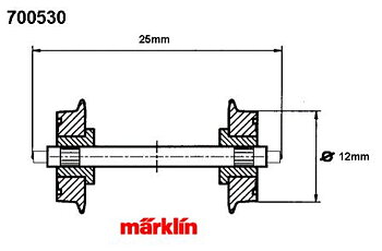 Hjulaxel 12mm DC dubbel isol. tapplager, 24,9mm, per st