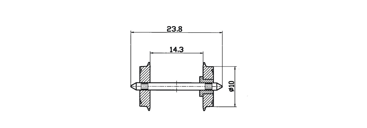 Hjulaxel 10mm, 23.8mm, DC (2st)