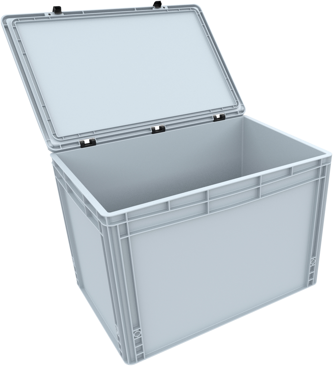 Eurocontainer 600x400x385mm, med lock, utan inrede, med bärh