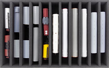 Transportlåda, kompl med inrede, 11 fack 55mm, vertikal, H0