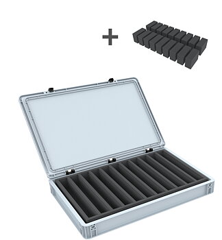 Transportlåda, kompl med inrede, 11 fack 55mm, vertikal, H0