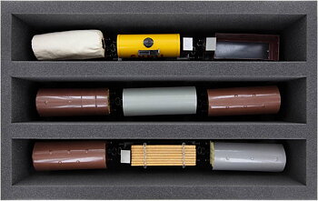 Transportlåda, kompl med inrede, 3 fack 105mm, vertikal, ska