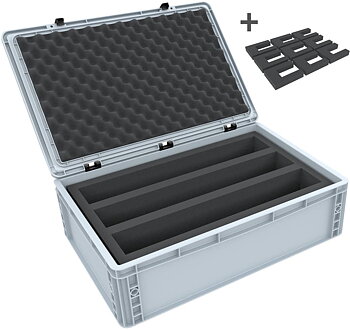 Transportlåda, kompl med inrede, 3 fack 105mm, vertikal, ska