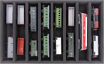 Transportlåda, kompl med inrede, 8 fack 40mm, vertikal, H0