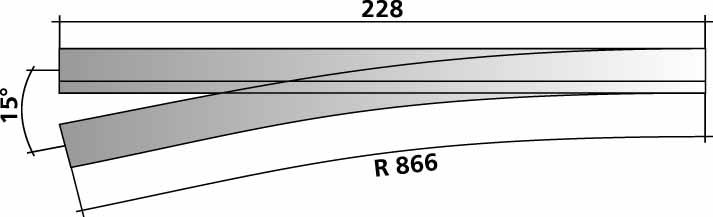 3-skenspår normalspårsväxel, höger, H0/H0m-H0 228mm - 2