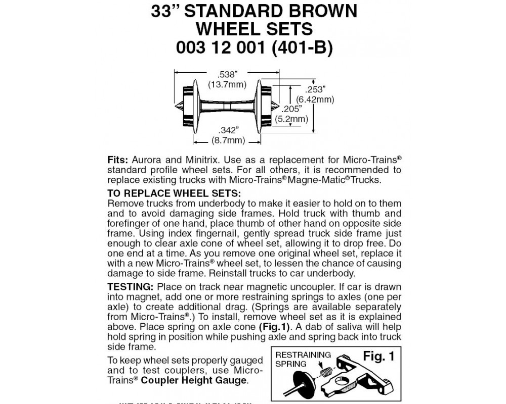 33" Standard Wheel Sets (Brown) 48 axles (401-B)